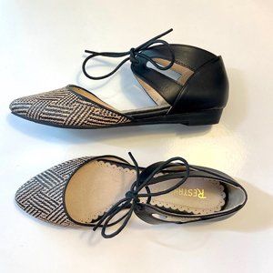 Restricted Black & White Woven D'Orsay Flats